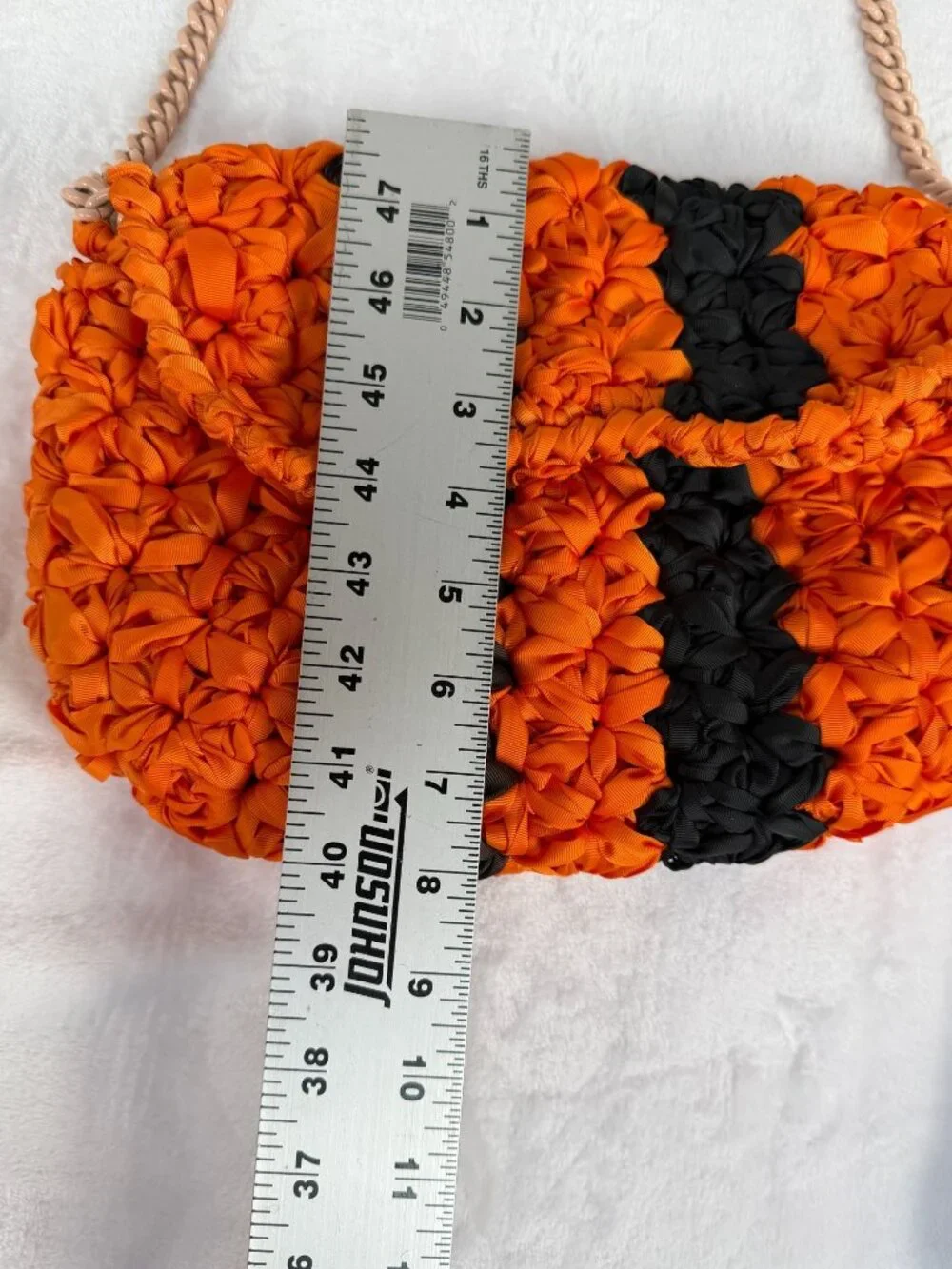 Maria La Rosa Made in Italy Ribbon Crochet Bag Orange Black Chain Strap
